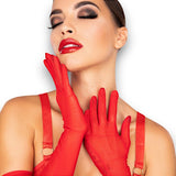 Kinky Diva Sheer Seductive Long Gloves Red- One Size