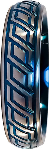Steel Donut Cockring with Engraving Blue