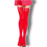 Leg Avenue Nylon Thigh Highs With Bow One Size Red