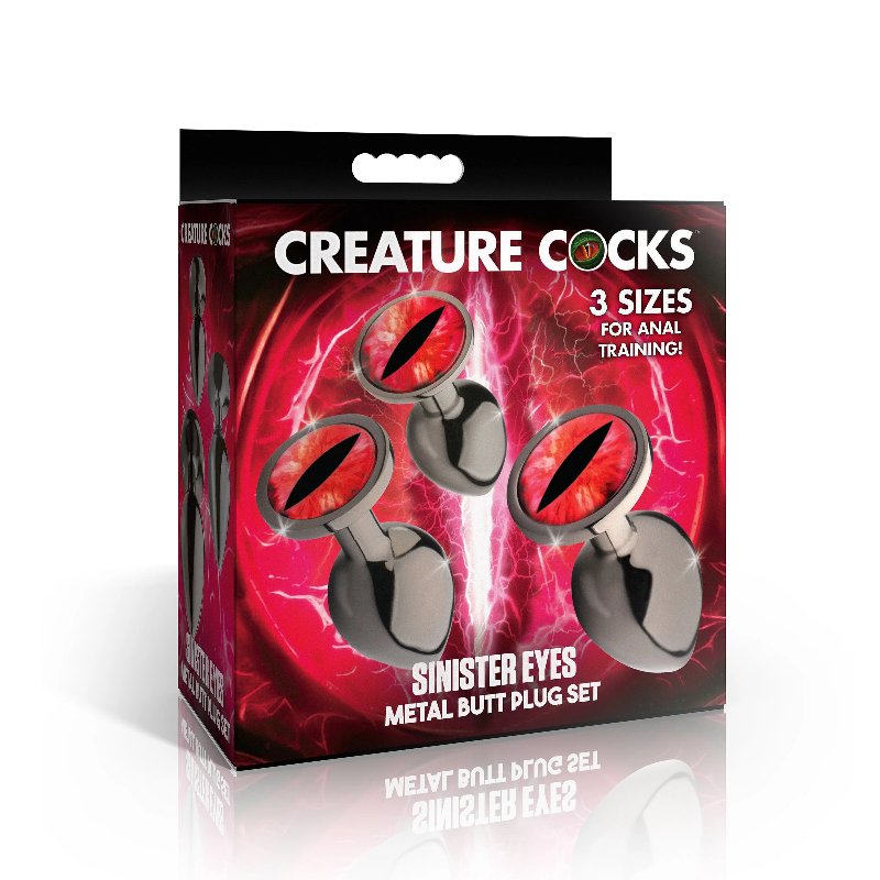 Creature Cocks Sinister Eyes Metal Butt Plug Set Red
