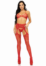 Leg Avenue Bra Top, String Stockings One Size Red
