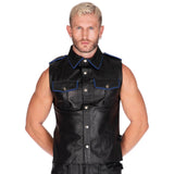 Sleeveless Leather Military Shirt Black/Blue
