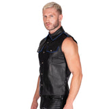 Sleeveless Leather Military Shirt Black/Blue