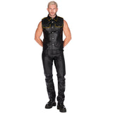 Sleeveless Leather Military Shirt Black/Yellow