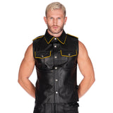 Sleeveless Leather Military Shirt Black/Yellow