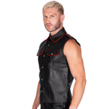Sleeveless Leather Military Shirt Black/Red