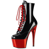 Pleaser ADORE-1020 Two-Tone Lace-Up Ankle Boot Black/Red Chrome