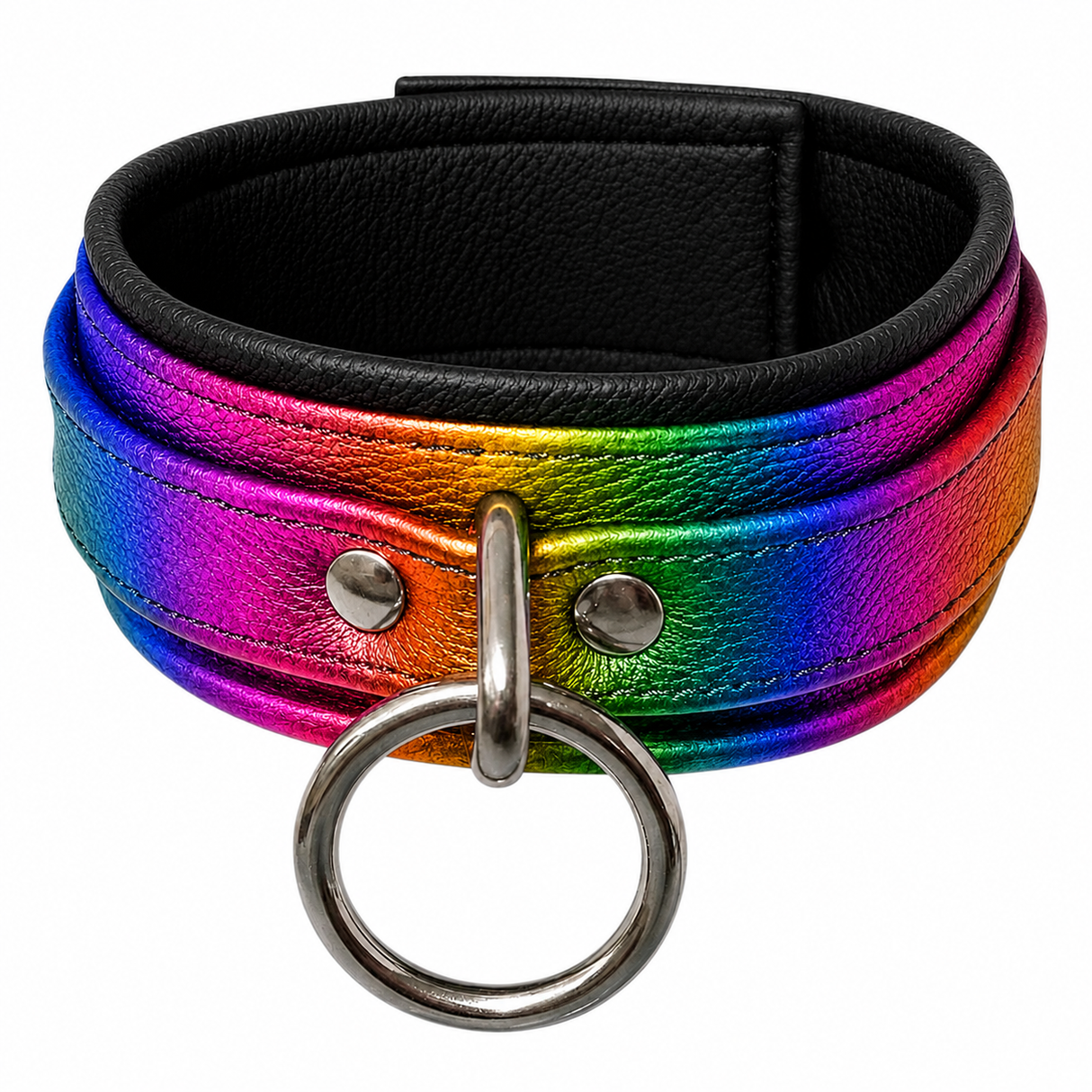 Leather O Ring Collar Rainbow/Black-M2O