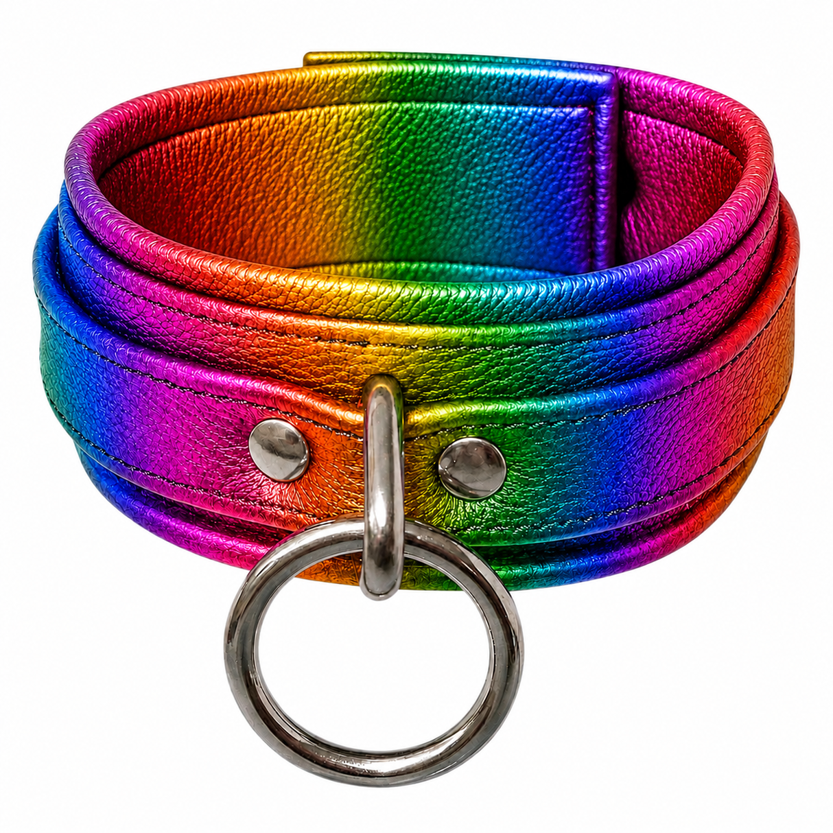 Leather O Ring Collar Rainbow-M2O