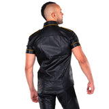 Short Sleeved Leather Military Shirt Black/Yellow