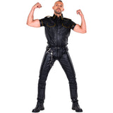 Short Sleeved Leather Military Shirt Black/Yellow