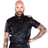 Short Sleeved Leather Military Shirt Black/Red