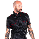 Short Sleeved Leather Military Shirt Black/Red