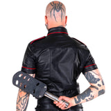 Short Sleeved Leather Military Shirt Black/Red