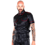 Short Sleeved Leather Military Shirt Black/Red