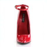 Pleaser Dagger-12 Court Shoes Solid Brass Heel Ankle Strap Red