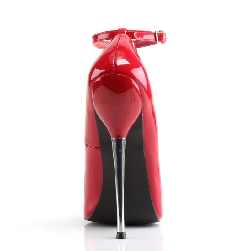 Pleaser Dagger-12 Court Shoes Solid Brass Heel Ankle Strap Red