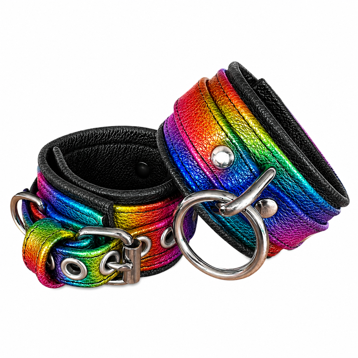 Leather Wrist Cuffs Rainbow/Black- M2O