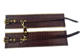 Ankle Cuffs in Brown Croc and Gold Leather