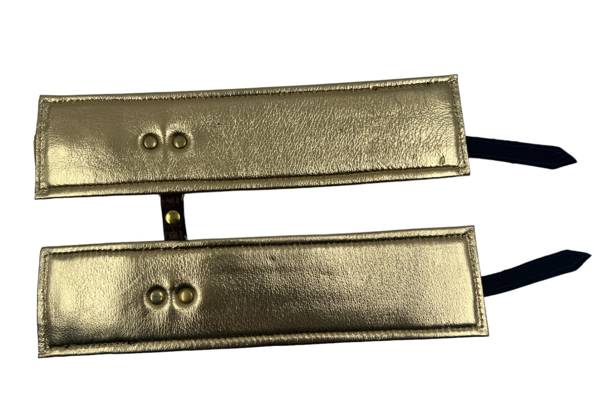 Ankle Cuffs in Brown Croc and Gold Leather