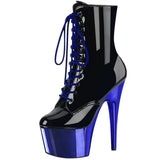 ADORE-1020 Two-Tone Lace-Up Ankle Boot Black/Blue Chrome