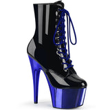 ADORE-1020 Two-Tone Lace-Up Ankle Boot Black/Blue Chrome