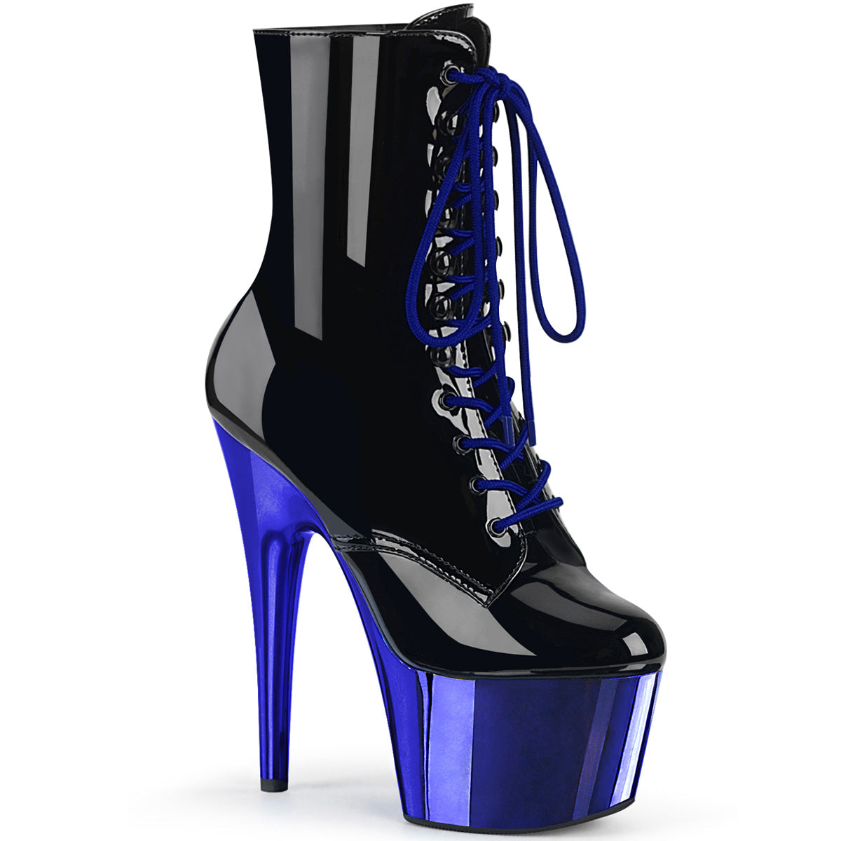 ADORE-1020 Two-Tone Lace-Up Ankle Boot Black/Blue Chrome