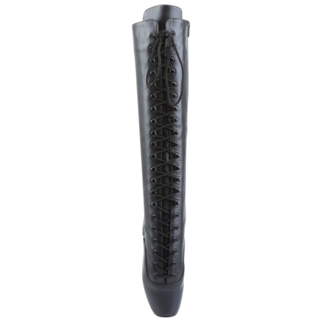 Devious Ballet-2020  Black Leather- Knee Boots 7" Heels