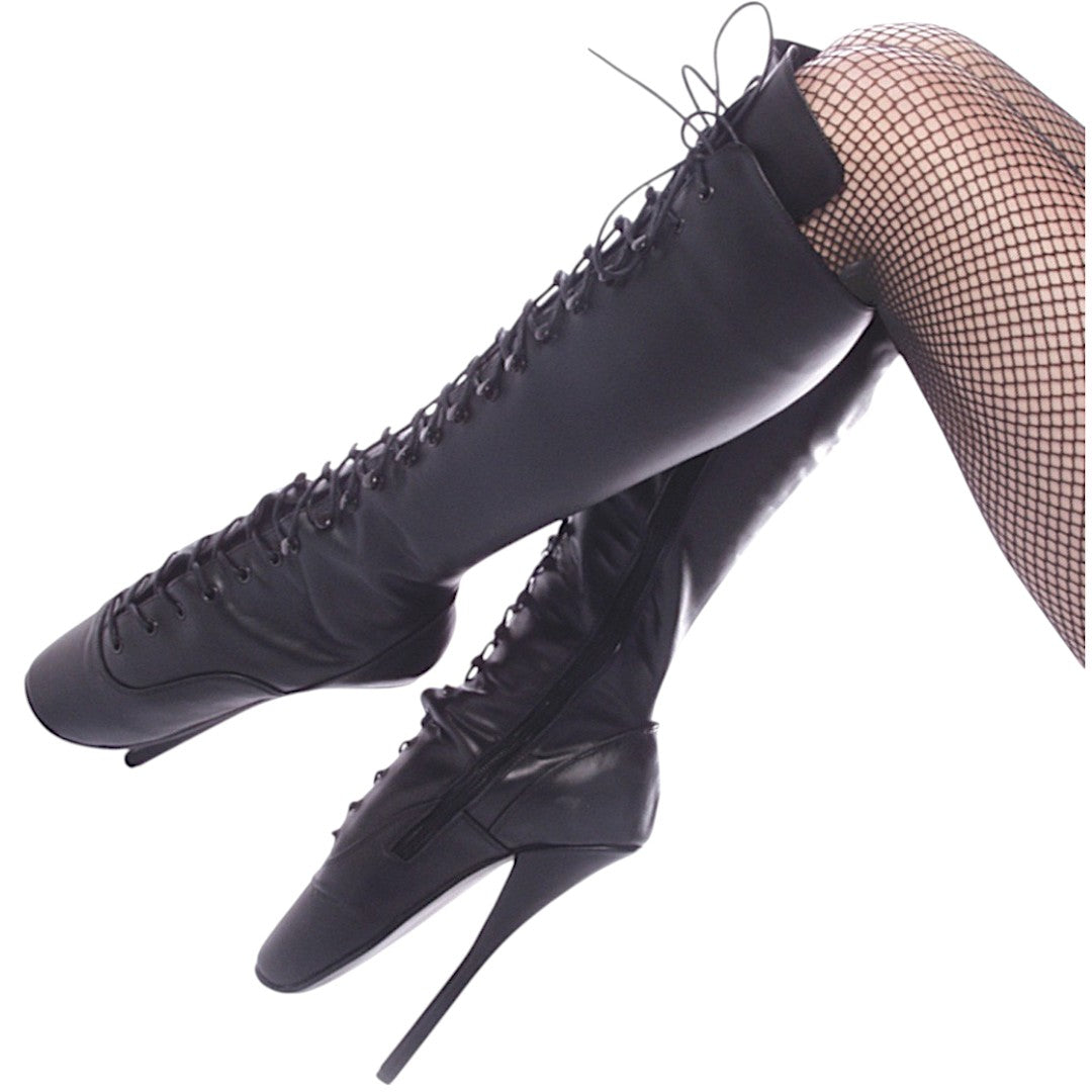 Devious Ballet-2020  Black Leather- Knee Boots 7" Heels