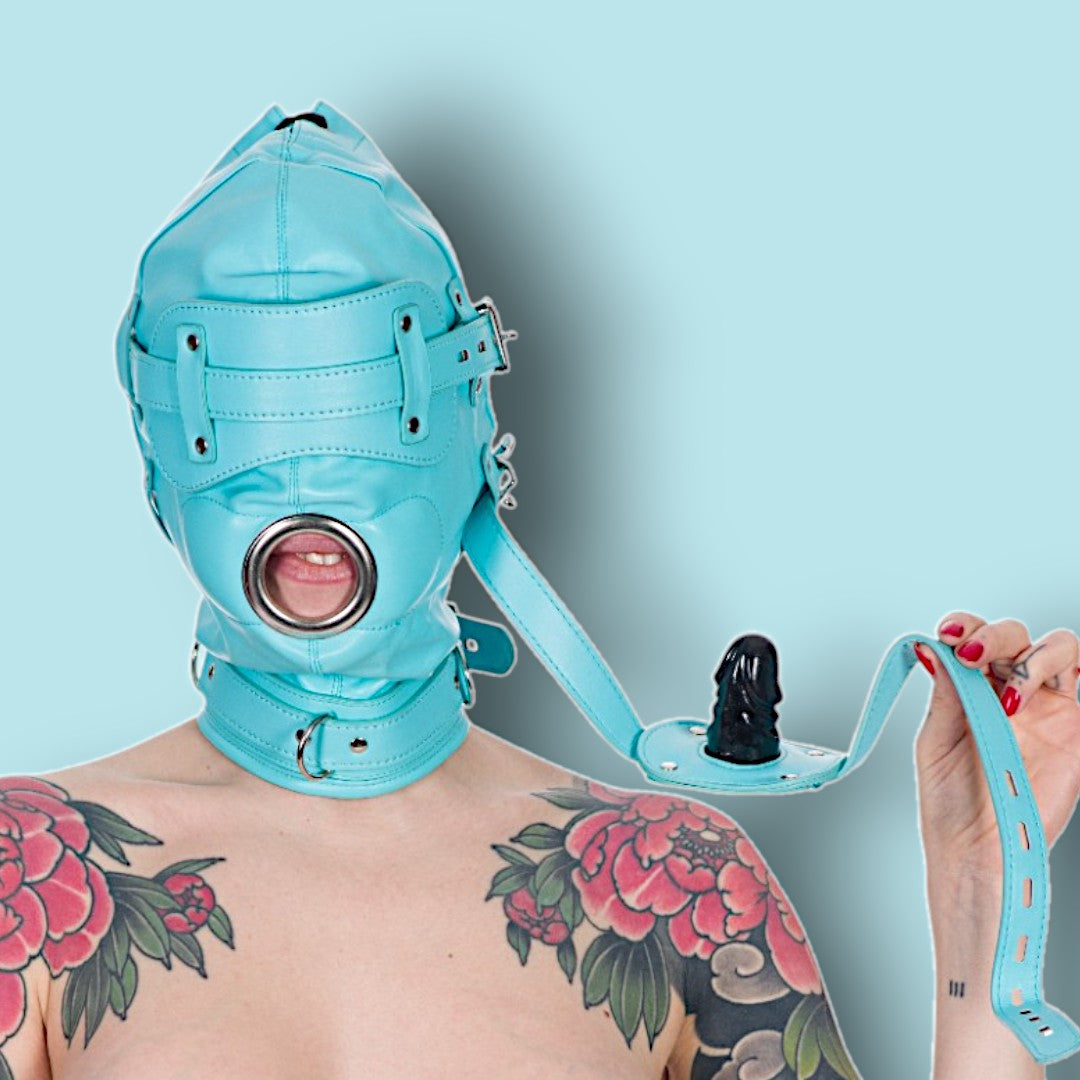Bondage Hood w/ Cock Gag Blue