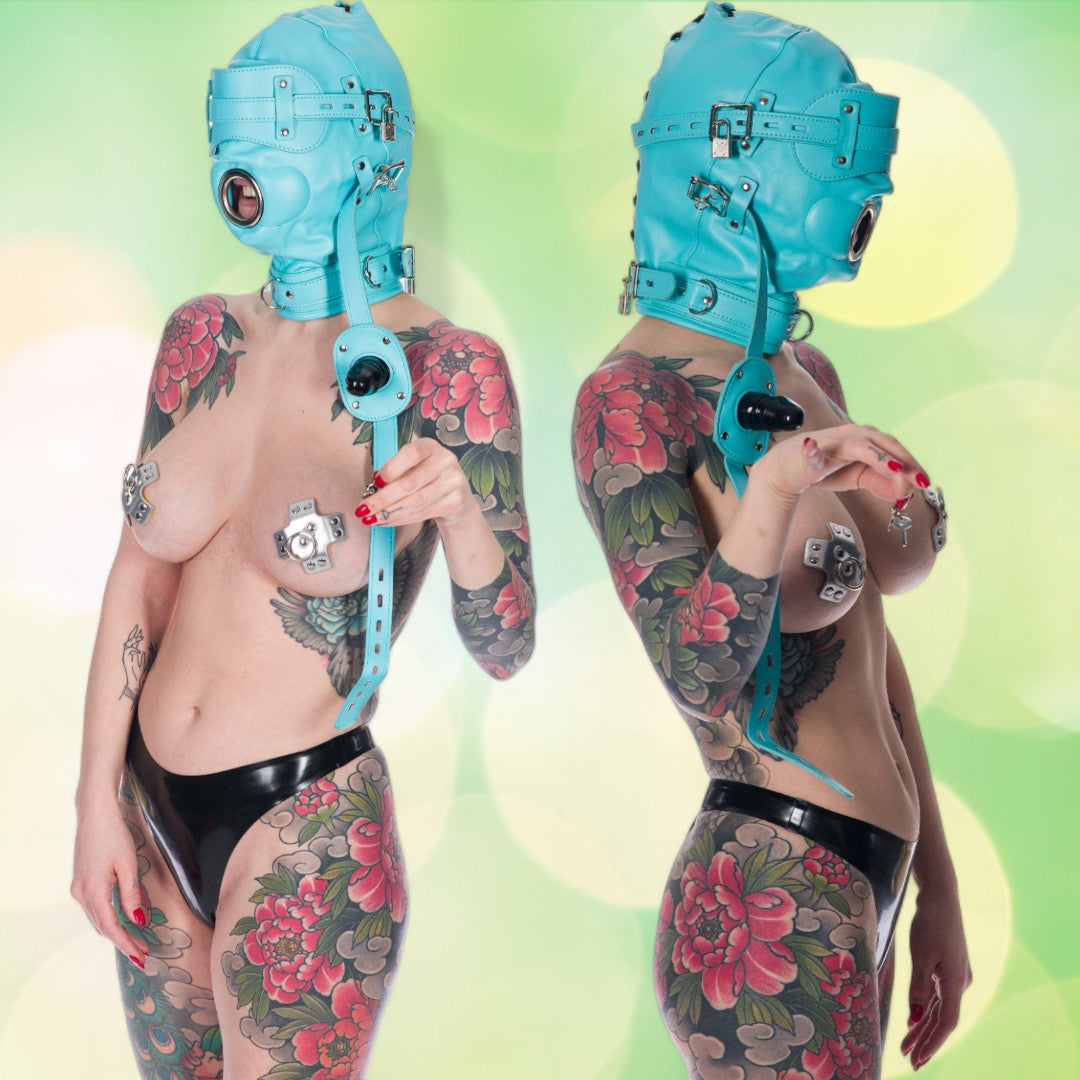 Bondage Hood w/ Cock Gag Blue