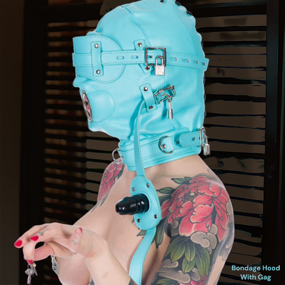 Bondage Hood w/ Cock Gag Blue