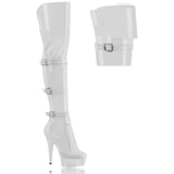 Delight-3018 Thigh Boot Patent White-White