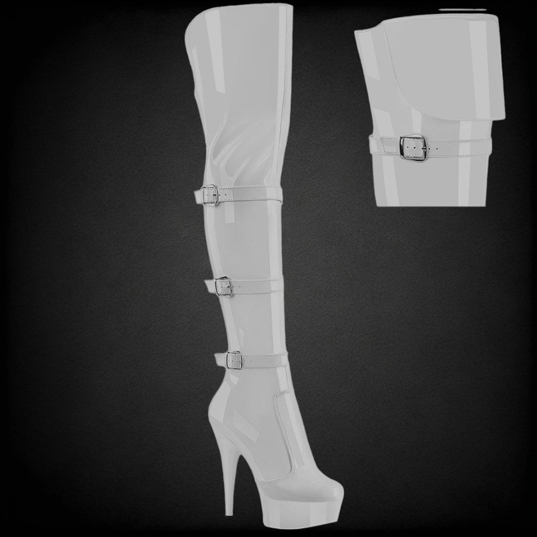 Delight-3018 Thigh Boot Patent White-White