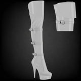 Delight-3018 Thigh Boot Patent White-White