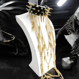 Choker-Triple Spike Choker With Gold Chains