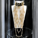 Choker-Triple Spike Choker With Gold Chains