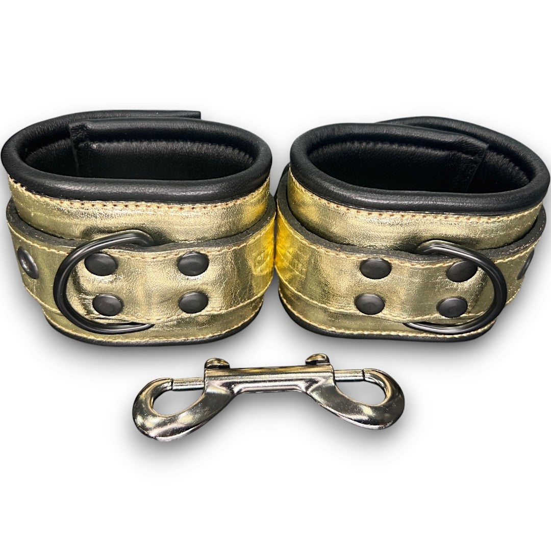 Metallic Wide Strap Ankle Cuff Padded & Leather Lined