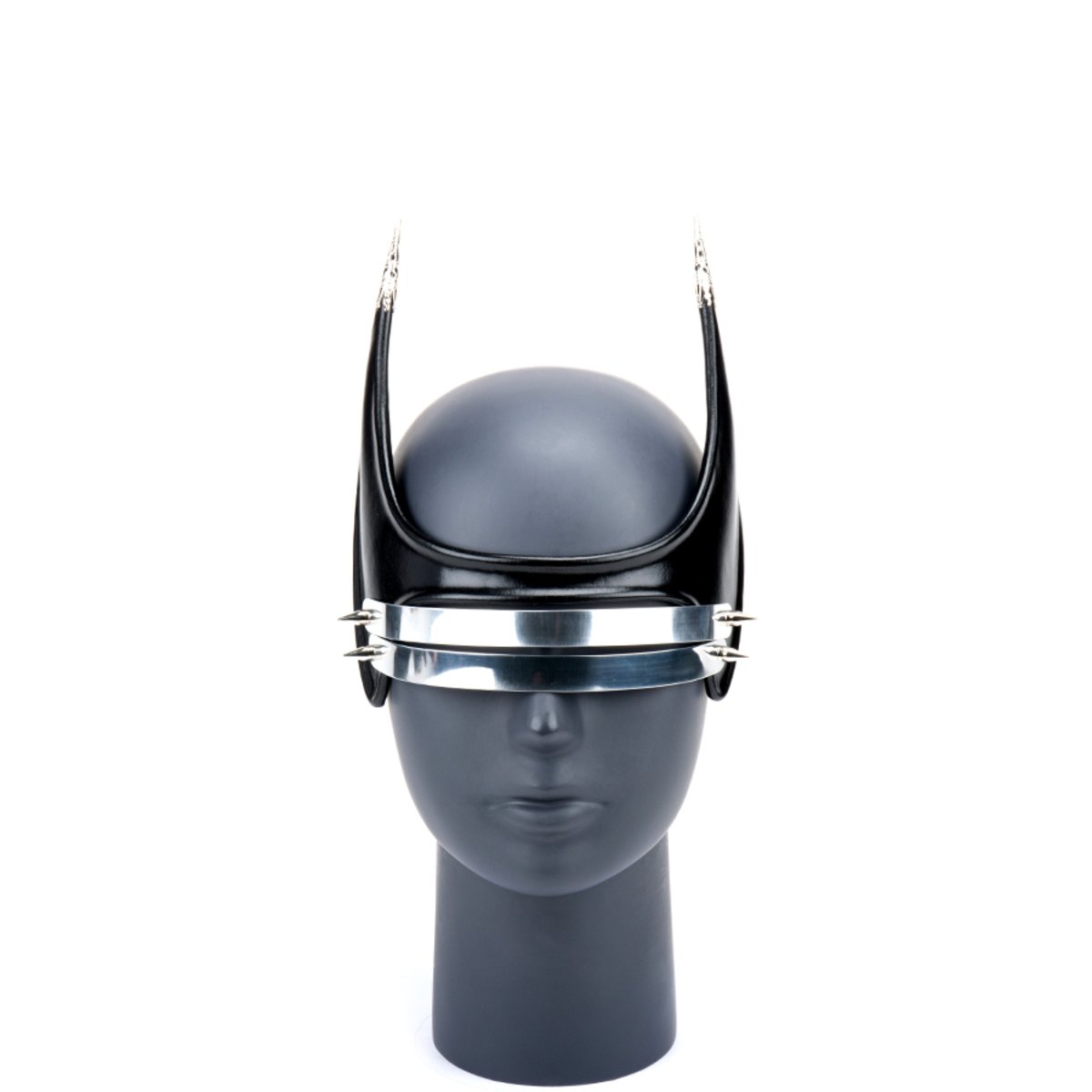 Cecilio Leather Designs Horned Metal Cyber Grille Mask - Black