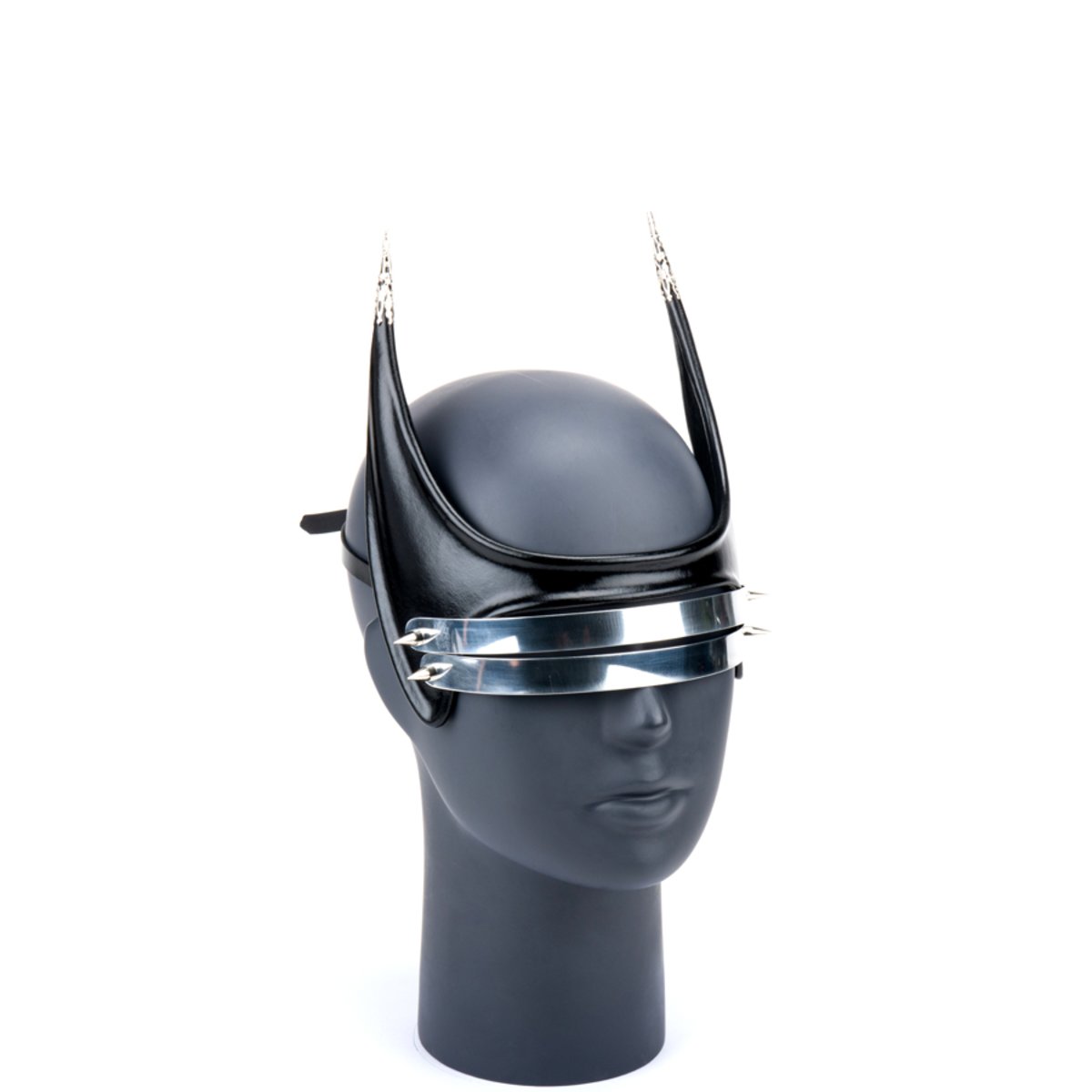 Cecilio Leather Designs Horned Metal Cyber Grille Mask - Black