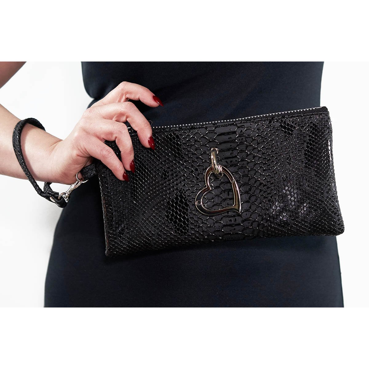 Clutch Bag W/ Heart In Snake