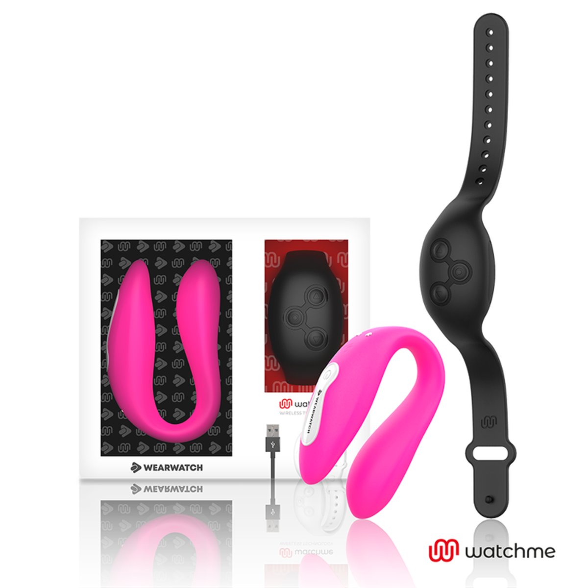 Watchme Wearwatch Dual Pleasure Couples Vibrator Wireless Technology Fuchsia/ Jet