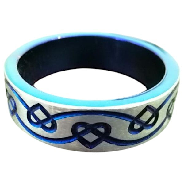 Blue Steel Cockring W/Heart Engraving