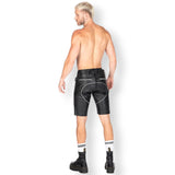 Liberation-X Knee Length Leather Pouch Shorts Black With White Piping
