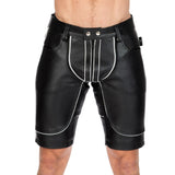 Liberation-X Knee Length Leather Pouch Shorts Black With White Piping