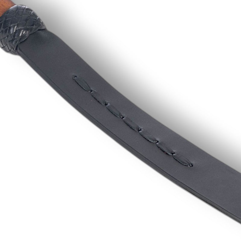 Wood Handle Plaited Leather Strap