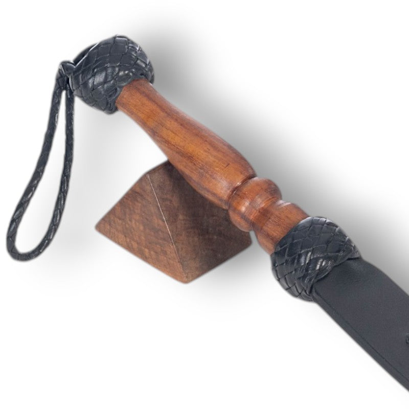 Wood Handle Plaited Leather Strap