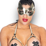 Metallic Leather Kitten Mask-Leather Lined Gold/