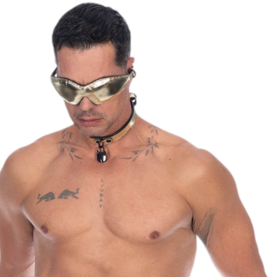 Metallic Leather Slim Padlock Collar Leather Lined M2O