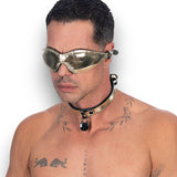 Metallic Leather Slim Padlock Collar Leather Lined M2O